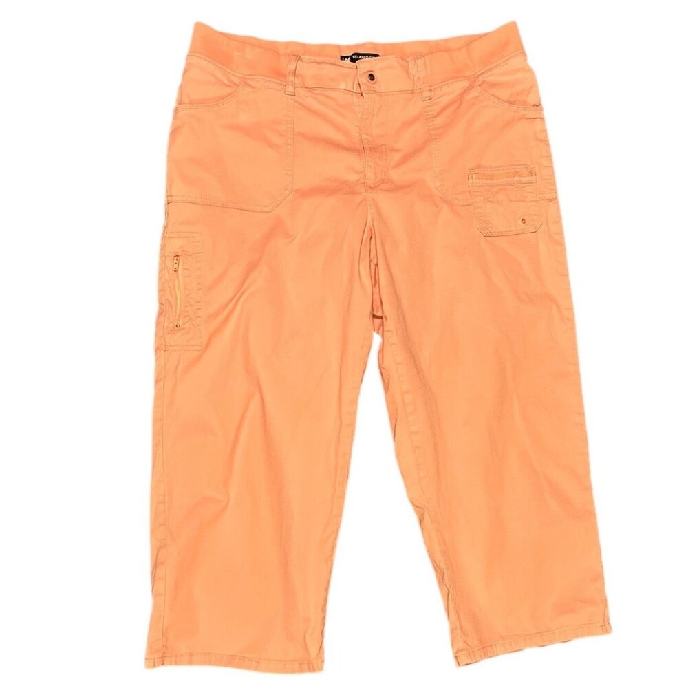 Lee brand 18 Regular womens peach orange cotton spandex cropped cargo pants pock